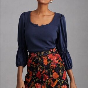 NWT Anthropologie Maeve Ribbed Tiered Sleeve Top size XS